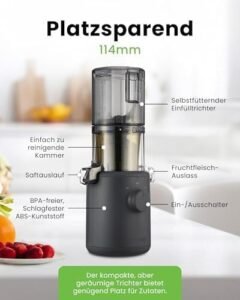 Hurom Slow Juicer | Entsafter Gemüse und Obst | H310 | Leicht zu Reinigen & Leiser Motor Elektrischer Entsafter mit Siebfilter | 150 Watt | BPA Frei | Schlankes Design | 220ml, Anthrazit - Image 4