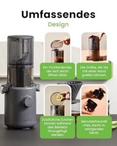 Hurom Slow Juicer | Entsafter Gemüse und Obst | H310 | Leicht zu Reinigen & Leiser Motor Elektrischer Entsafter mit Siebfilter | 150 Watt | BPA Frei | Schlankes Design | 220ml, Anthrazit - Image 7