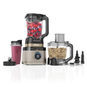 Ninja 3-in-1 Detect Power Blender Processor Pro, kraftvolle 1200W Küchenmaschine, Single Serve & Knethaken, 3x Single Serve Tassen, Krug, Teig, mischen & hacken, Stone Gold, TB401EUSTGD