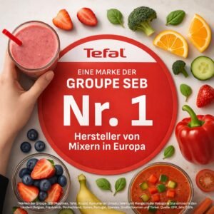 Tefal InfinyMix Hochgeschwindigkeits-Standmixer, 5 Auto-Programme + manuelle Einstellung, 2,6-l-Tritan-Behälter, inkl. 600ml Reisebecher/Stampfer/Rezeptheft, Silber, BL91HD31 - Image 9