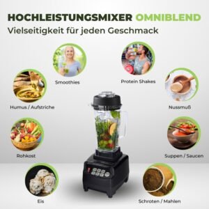 OmniBlend Smoothie Maker 2L in schwarz I Smoothie Mixer inkl. BPA-freiem Behälter & 6-Klingen-System aus Edelstahl I Mixer Smoothie Maker ideal für grüne Smoothies I Standmixer mit 3 PS Motor - Image 6