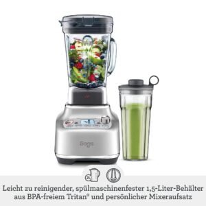 Sage - The Super Q - Standmixer - Ultrastark, Schnell, Leise, 5 One-Touch-Programme, 12 Geschwindigkeiten, 1520 W, 2 L Behälter - Smoothies, Suppen, Pulse - Inkl. Trinkbehälter - Gebürsteter Edelstahl - Image 4
