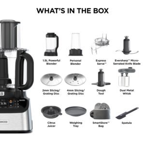 Kenwood MultiPro OneTouch FDM73.850SS Kompakt-Küchenmaschine & Standmixer, 12 Zubehörteile, 6 Automatikprogramme, Variable Geschwindigkeit & Pulse-Funktion, Integrierte Waage, 1000W, Silber - Image 4