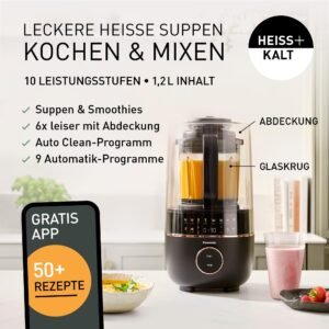 Panasonic MX-HG4401KXE Standmixer & Suppenbereiter,2 l, 800 W, Leiser Mixer,Heiß & Kalt, 9 Automatikprogramme, 10 Geschwindigkeitsstufen, Timer, Warmhalten, Automatische Reinigung, Schwarz & Roségold - Image 17