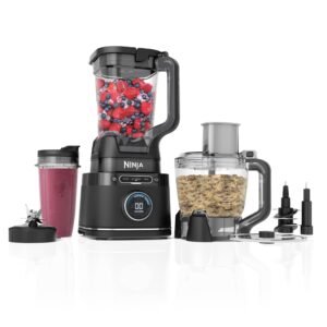 Ninja 3-in-1 Detect Power Blender Processor Pro, kraftvolle 1200W Küchenmaschine, Single Serve & Knethaken, 1x Single Serve Tasse, Krug, Teig, mischen & hacken, Schwarz, TB401EU