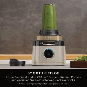 Ninja 3-in-1 Detect Power Blender Processor Pro, kraftvolle 1200W Küchenmaschine, Single Serve & Knethaken, 3x Single Serve Tassen, Krug, Teig, mischen & hacken, Stone Gold, TB401EUSTGD - Image 13