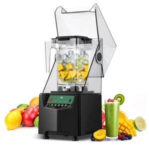 Huanyu Gewerblicher Mixer mit Schallschutzhaube, 2 l Fassungsvermögen, leiser Eiszerkleinerer, Smoothie-Mixer, 1000 W Hochleistungsmixer zum Zerkleinern von Eis und Zubereiten von Smoothies