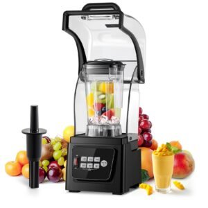 Huanyu Kommerzieller Mixer mit Schallschutzhaube 2L Fassungsvermögen Leiser professioneller Mixer Smoothie Maker 1600W Hochleistungsmixer für Eiscrushing, Smoothie und Pürees