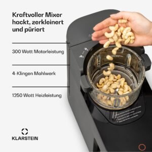 Klarstein Mixer, Standmixer mit 300 Motor- und 1250 Watt Heizleistung, Hochleistungsmixer für Pflanzenmilch Zubereitung, Smoothie Mixer mit 360° Heiztechnologie, 30.000 U/min, Touchscreen, Schwarz - Image 14