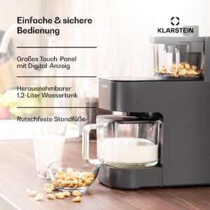 Klarstein Mixer, Standmixer mit 300 Motor- und 1250 Watt Heizleistung, Hochleistungsmixer für Pflanzenmilch Zubereitung, Smoothie Mixer mit 360° Heiztechnologie, 30.000 U/min, Touchscreen, Schwarz - Image 13