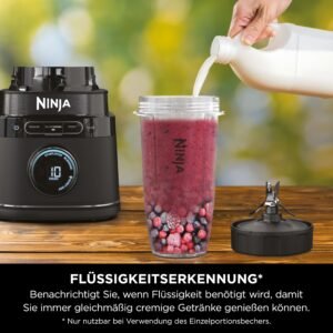 Ninja 3-in-1 Detect Power Blender Processor Pro, kraftvolle 1200W Küchenmaschine, Single Serve & Knethaken, 1x Single Serve Tasse, Krug, Teig, mischen & hacken, Schwarz, TB401EU - Image 9