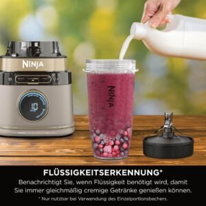 Ninja 3-in-1 Detect Power Blender Processor Pro, kraftvolle 1200W Küchenmaschine, Single Serve & Knethaken, 3x Single Serve Tassen, Krug, Teig, mischen & hacken, Stone Gold, TB401EUSTGD - Image 11