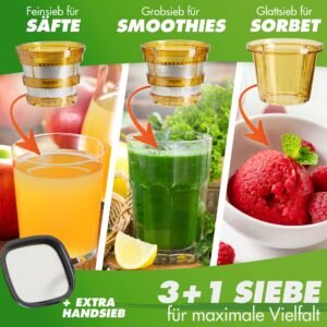 Nutrilovers Entsafter Slow Juicer NUTRI-PRESS NO.1 Testsieger Saftausbeute 3 Siebe Saft, Smoothie, Frucht-Eis, Sehr leise, BPA-Frei - Image 10